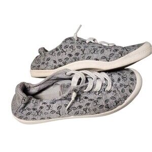 Skechers BOBS Women's Sneakers Cat Print Design Gray Size 9 Memory Foam Insole